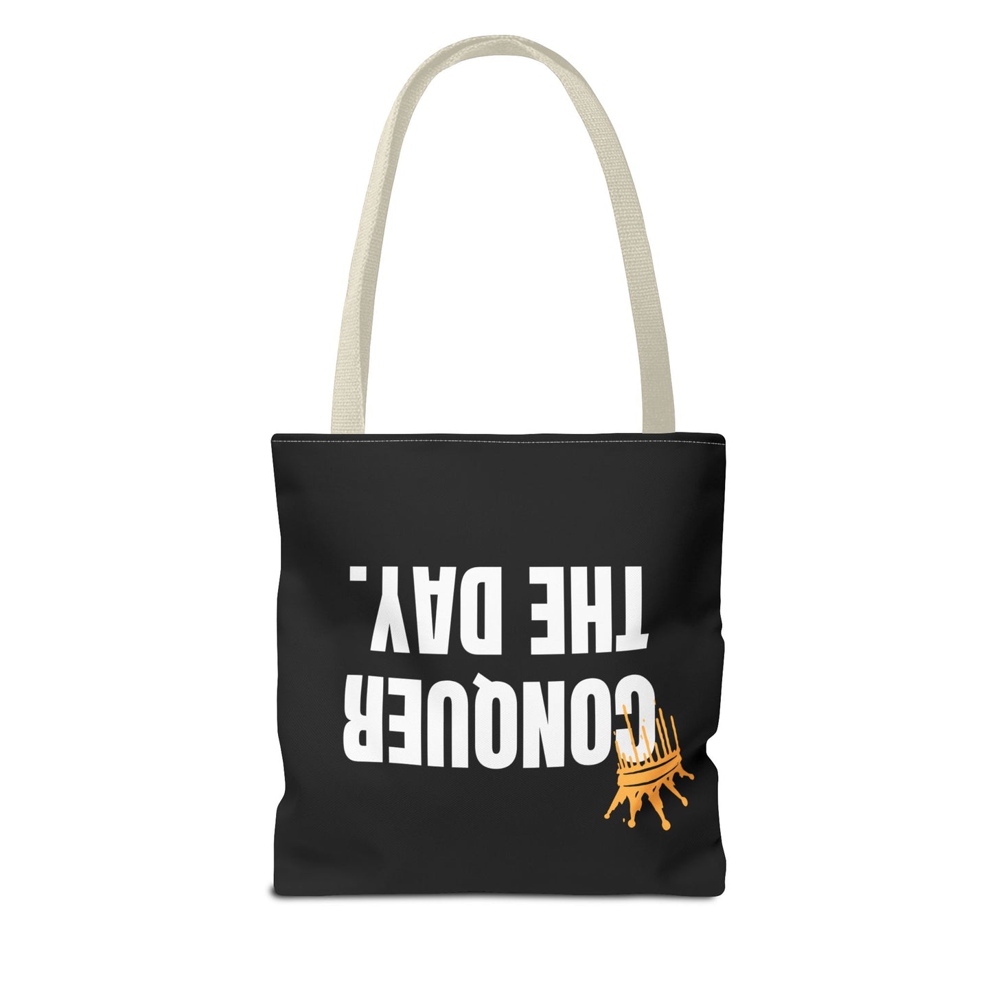 Empowering Black Tote Bag - "Conquer The Day" Motivational Design