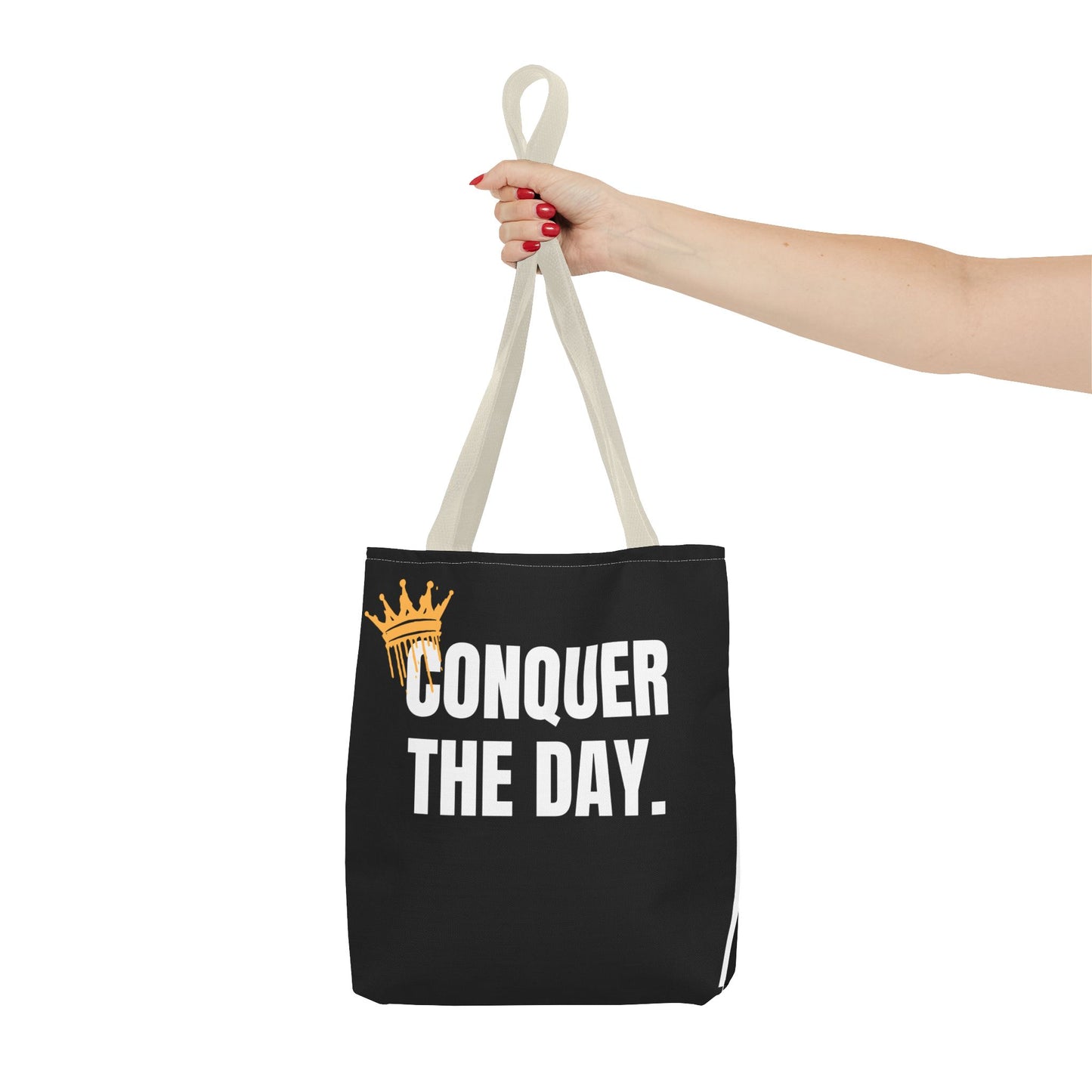 Empowering Black Tote Bag - "Conquer The Day" Motivational Design