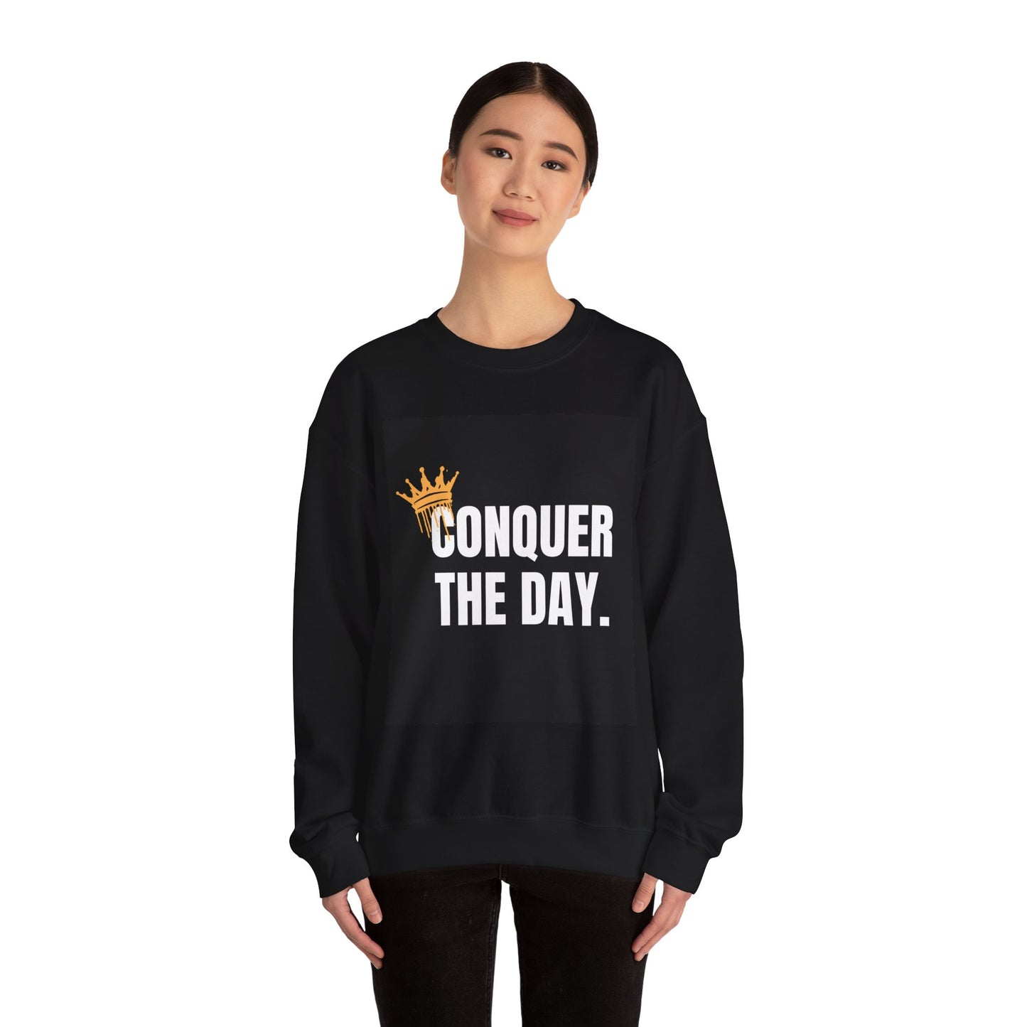 Inspirational Unisex Crewneck Sweatshirt - "Conquer The Day"