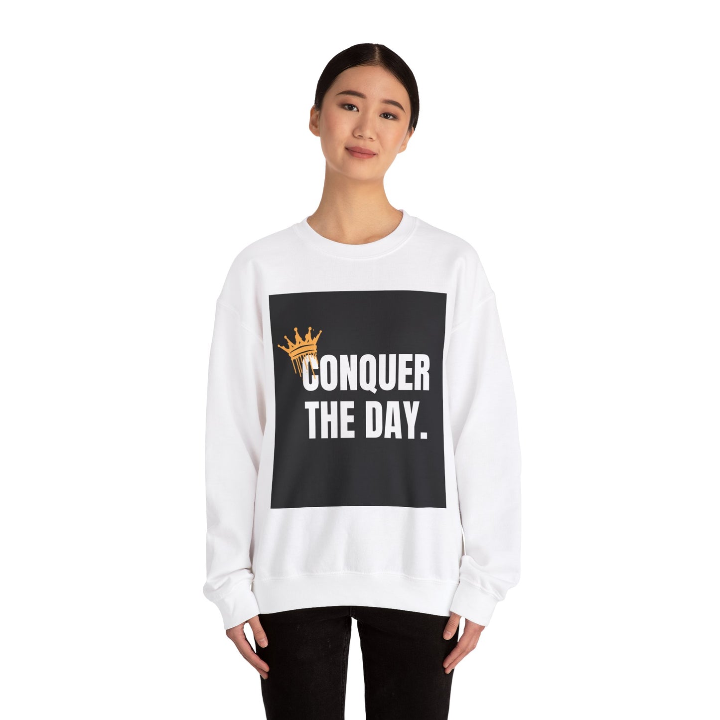 Inspirational Unisex Crewneck Sweatshirt - "Conquer The Day"