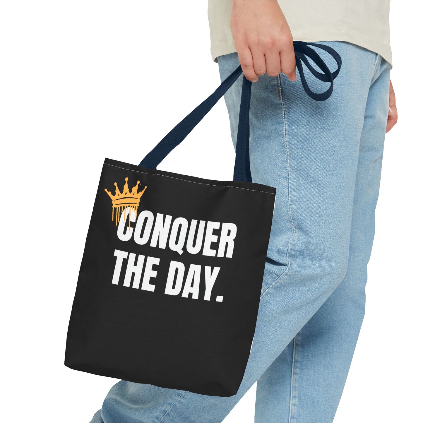 Empowering Black Tote Bag - "Conquer The Day" Motivational Design