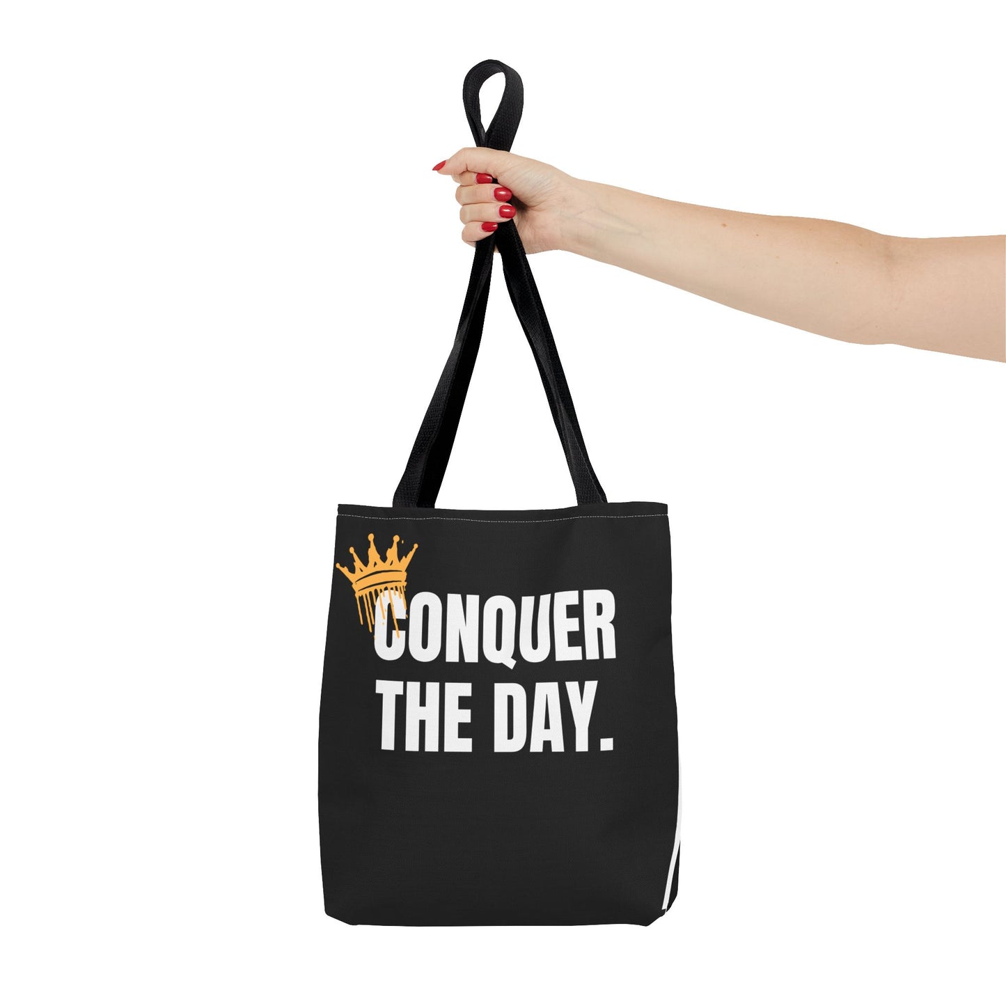 Empowering Black Tote Bag - "Conquer The Day" Motivational Design